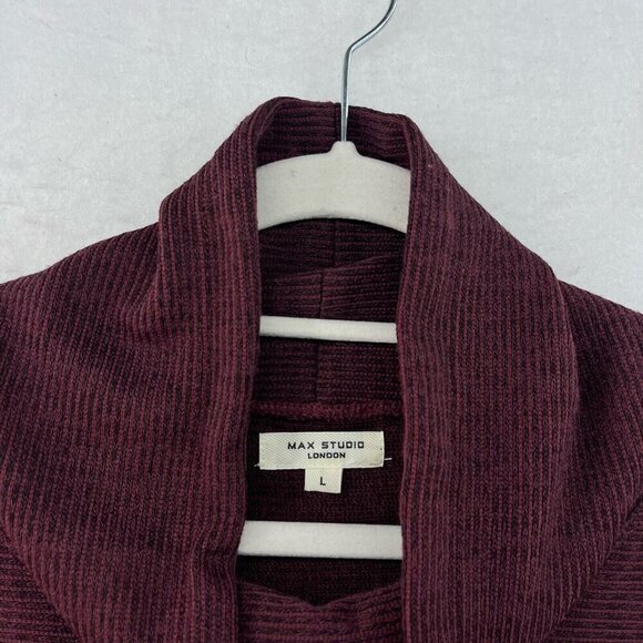 Max Studio Sweater Womens L Maroon Black Stripe Cowl Long Sleeve Pullover Preppy - Picture 10 of 12